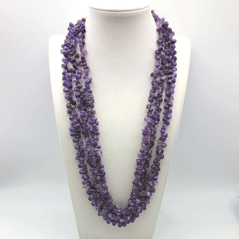 600 Cts Natural 3 Strand Purple Amethyst Beads Natural Gemstone Beaded Necklace